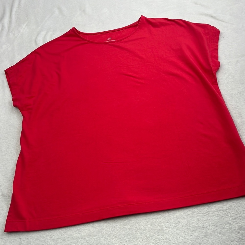 J Jill M Luxe Supima Cotton Blend Relaxed Red Oversized Relaxed Fit Shirt